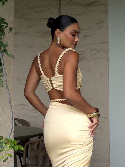 Braid Detail Two Piece Maxi Dress Yellow HV0098