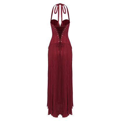 Halter Pleated Corset Maxi Dress HV0095