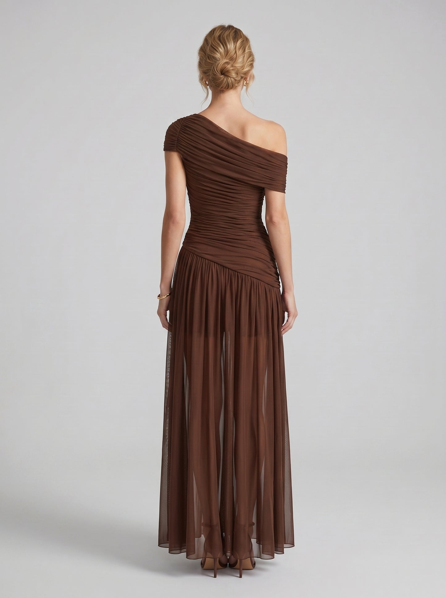 Draped One Shoulder Bardot Maxi Dress HV3135