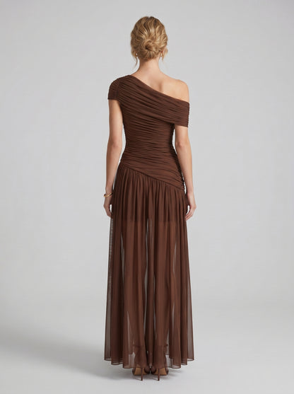 Draped One Shoulder Bardot Maxi Dress HV3135