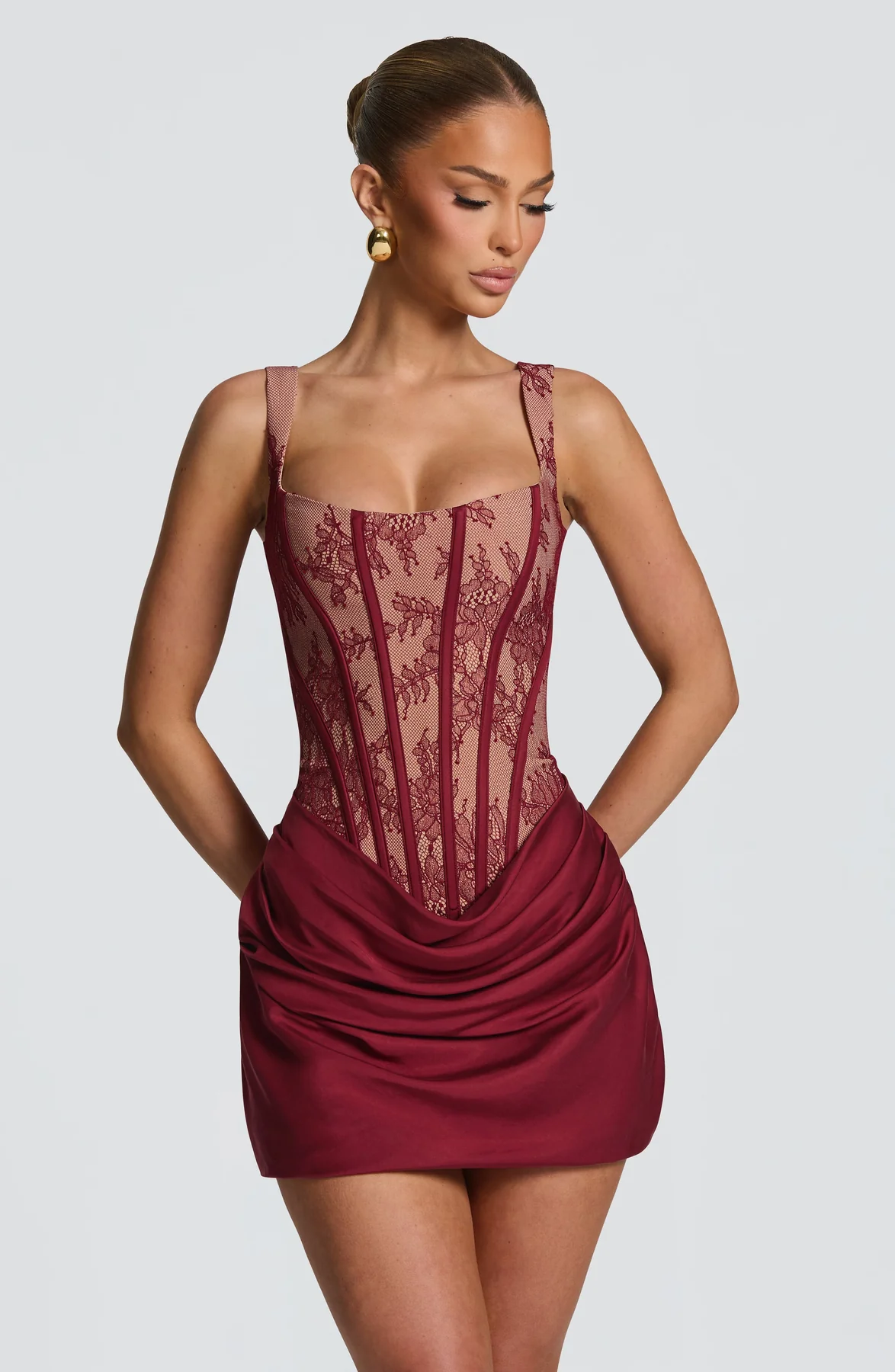 Structured Lace Draped Corset Dress HV3157