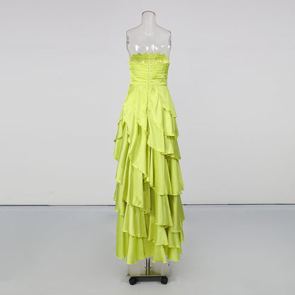 Strapless Ruffle Maxi Dress Lime Green HV3120