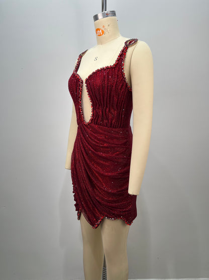 Embellished Draped Dress Red HV2926
