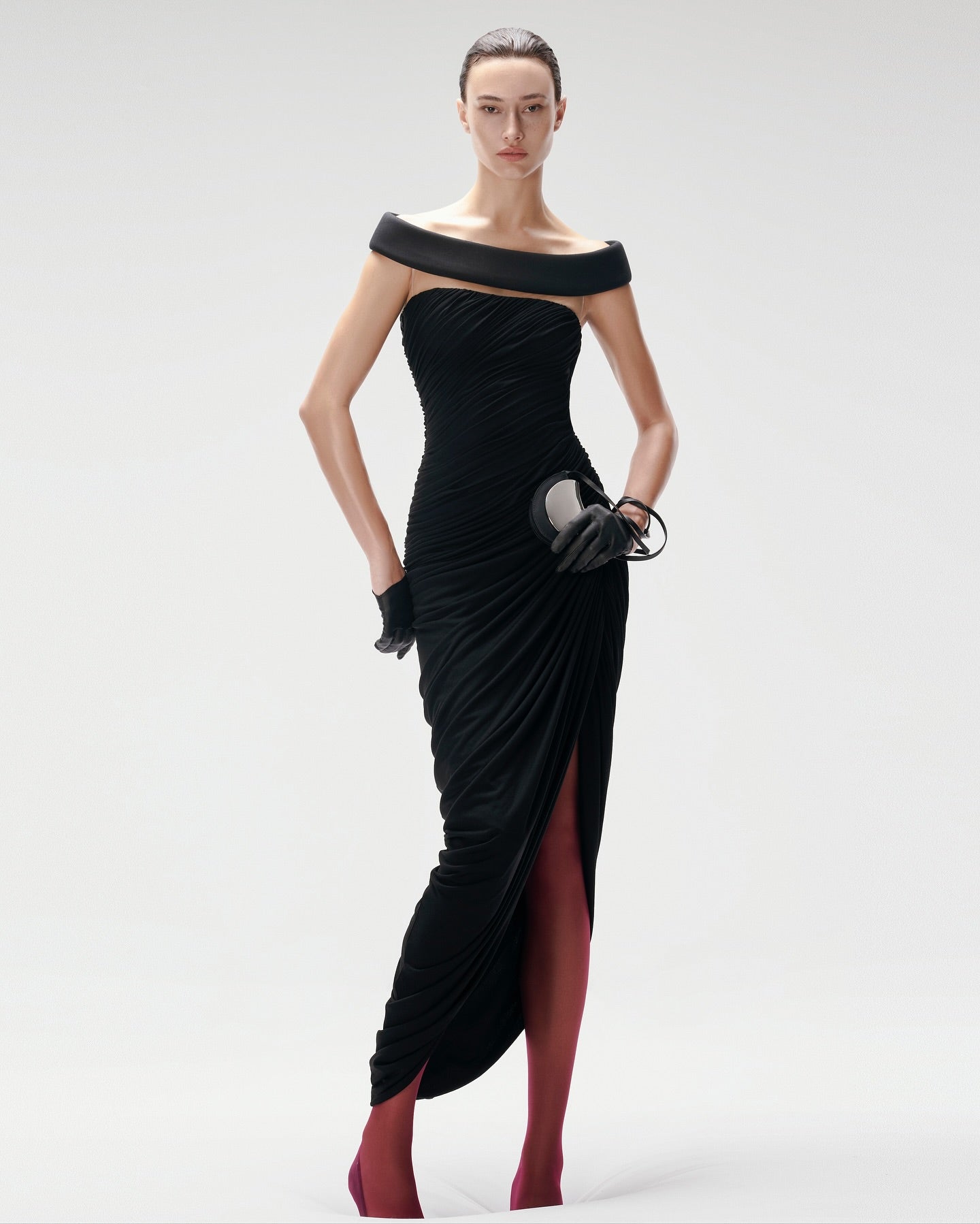 Bardot Draped Mesh Insert Maxi Dress Black HV0056