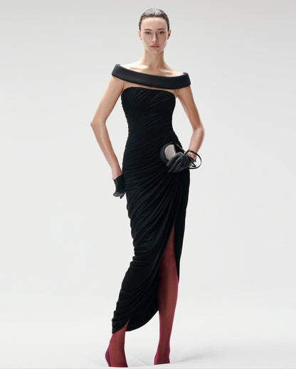 Bardot Draped Mesh Insert Maxi Dress Black HV0056