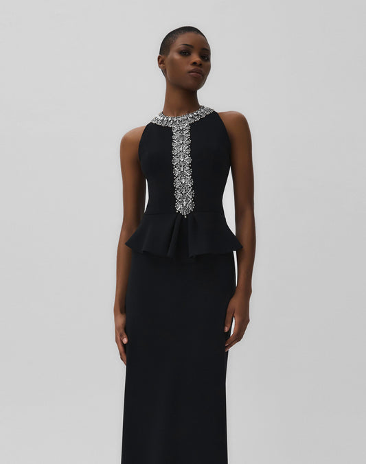 Crystal Embellished Peplum Maxi Dress Black HV2699