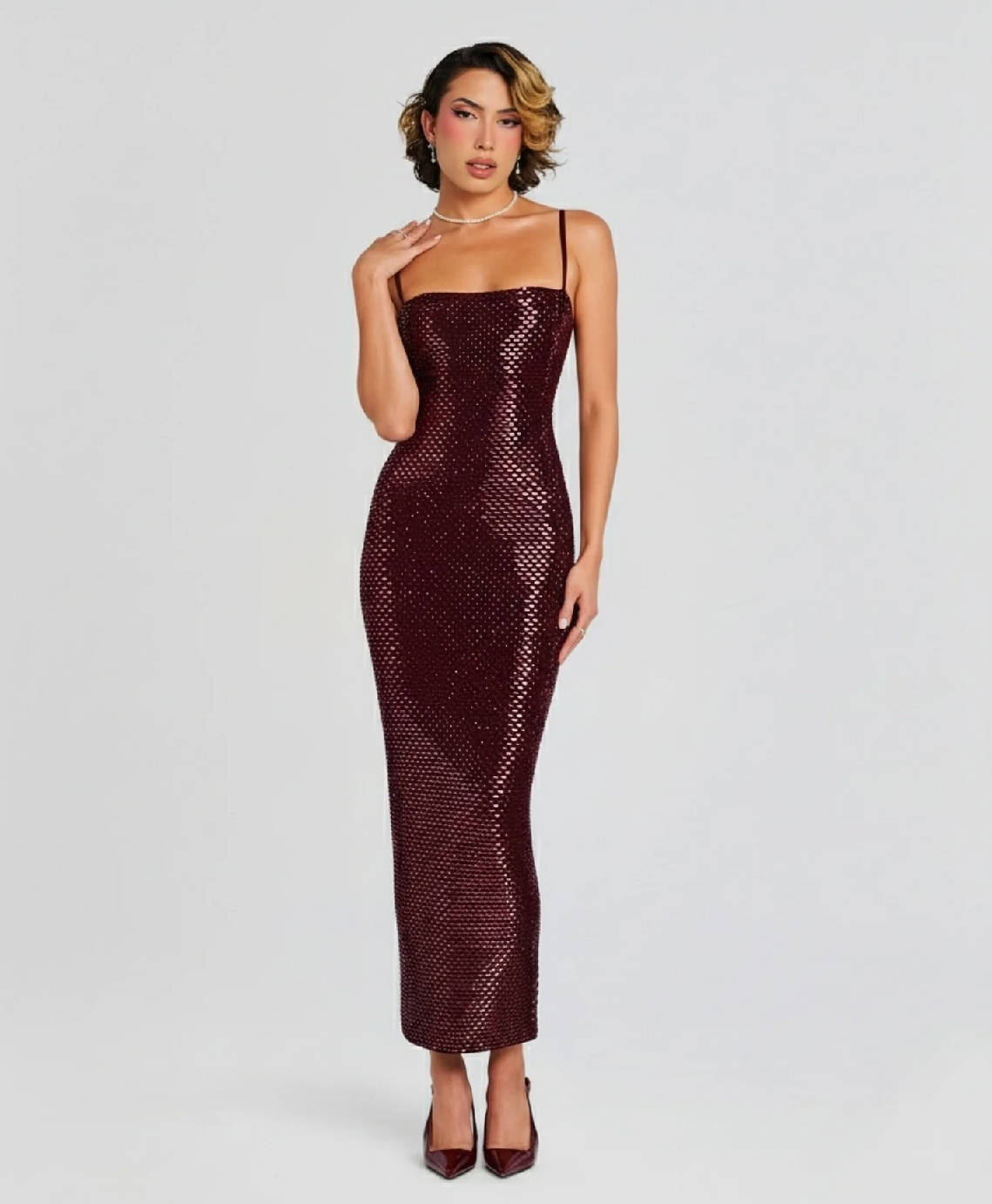 Embellished Maxi Dress Burgundy HV2725