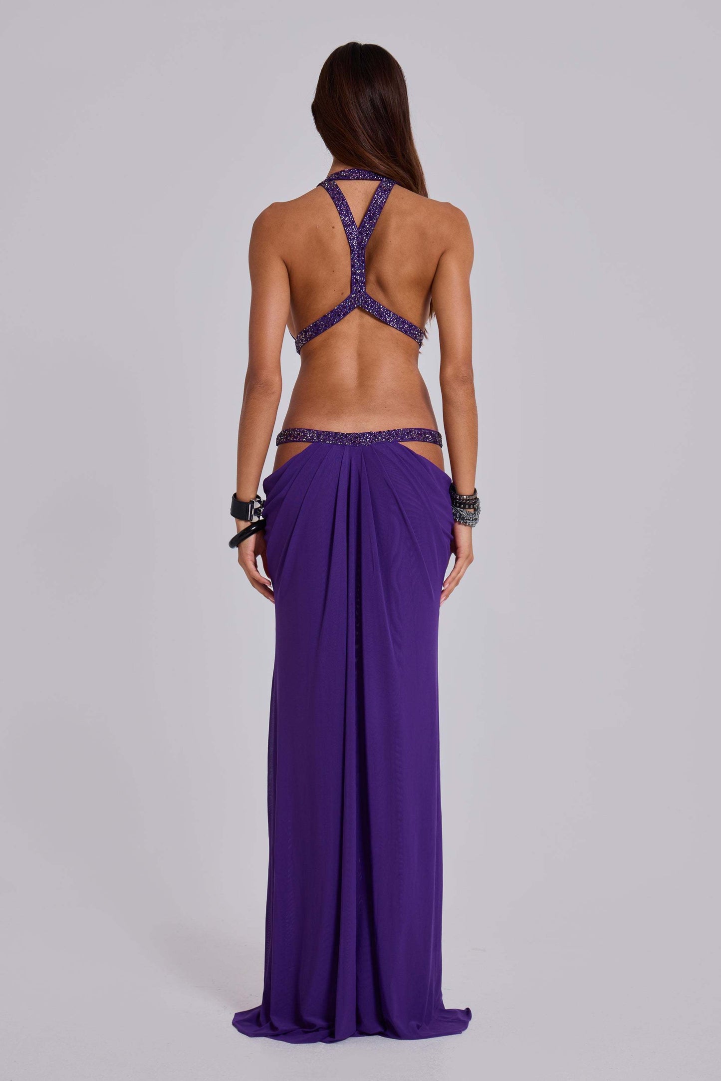 Halter Sequin Detail Draped Maxi Dress HV2853