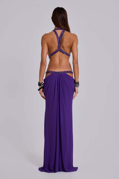 Halter Sequin Detail Draped Maxi Dress HV2853