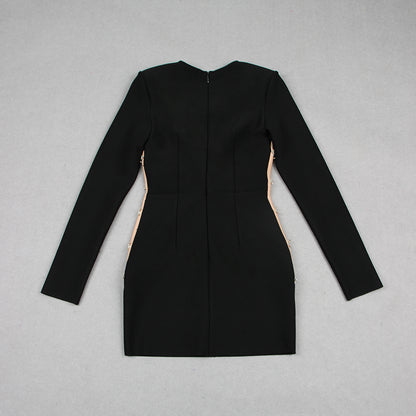 Long Sleeve Crystal Dress Black Nude HV9872