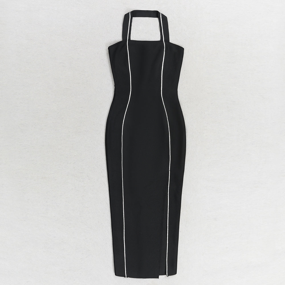 Halter Midi Dress Black Silver HV9584