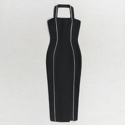 Halter Midi Dress Black Silver HV9584