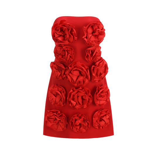 Strapless Floral Detail Dress Red HV2877