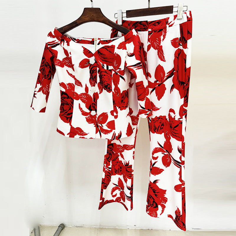 Floral Suit Red White HV1126