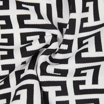 Geometric Print Dress Black White