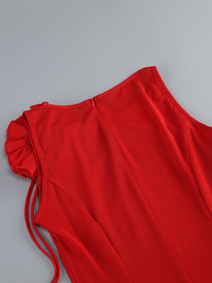 Floral Detail Maxi Dress Red