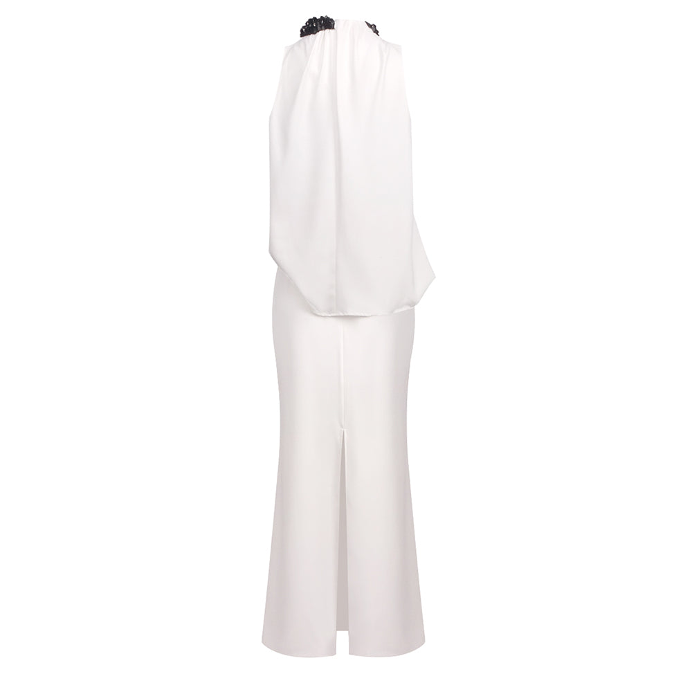 Embellished Detail Draped Two Piece Maxi Dress White HV0133