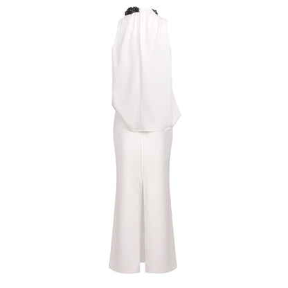 Embellished Detail Draped Two Piece Maxi Dress White HV0133