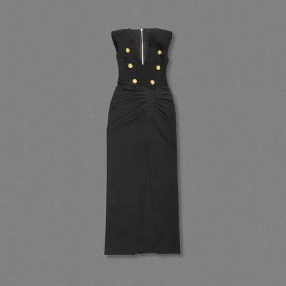 Button Detail Maxi Dress Black HV2128