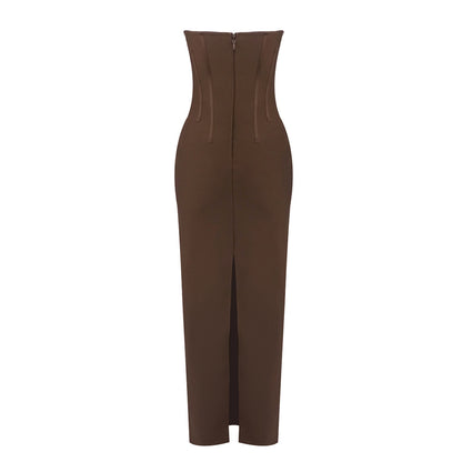 Strapless Bustier Maxi Dress Brown HV2653