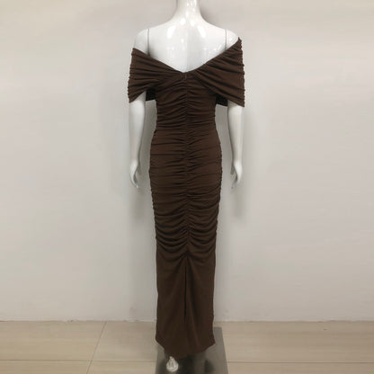 Draped Bardot Maxi Dress Brown HV2354