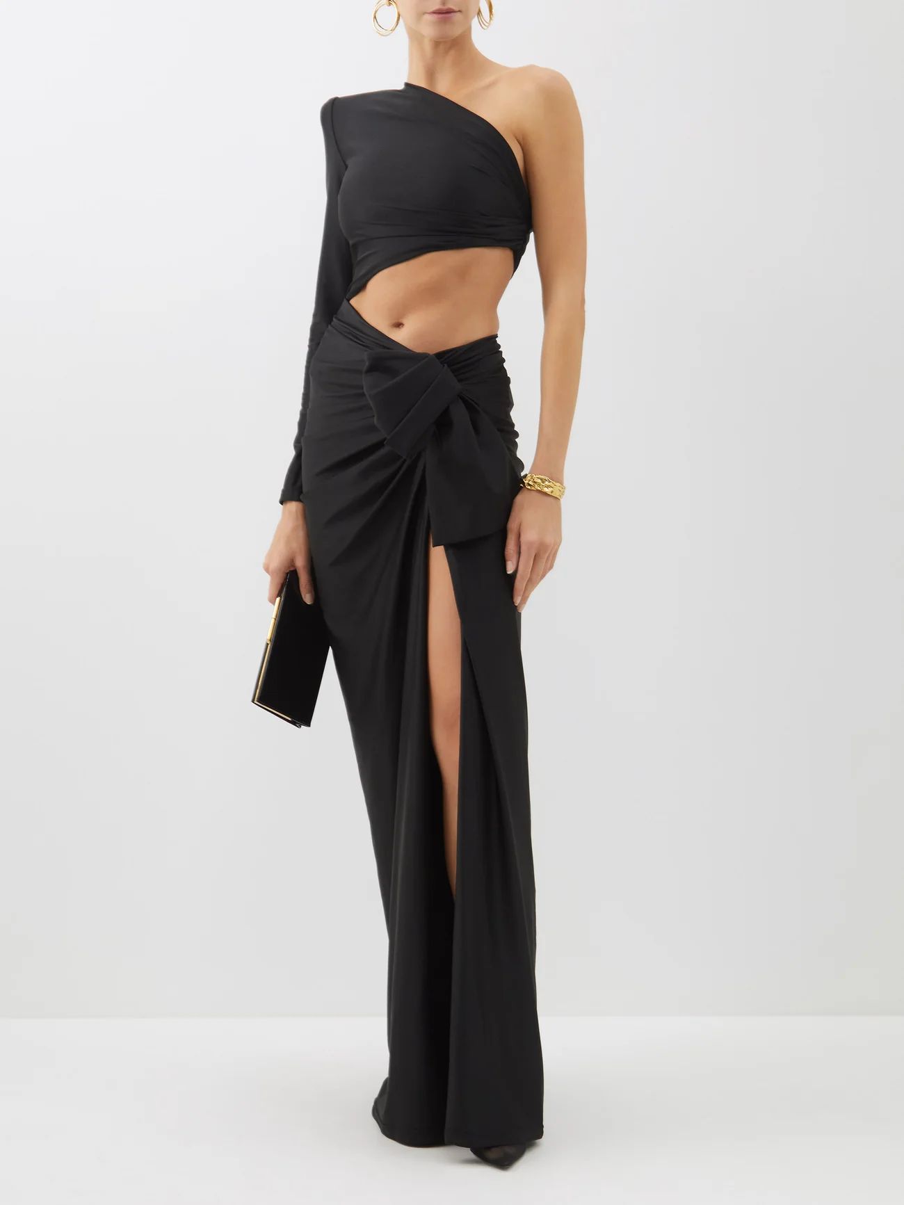 One Sleeve Cut Out Maxi Dress Black HV9025