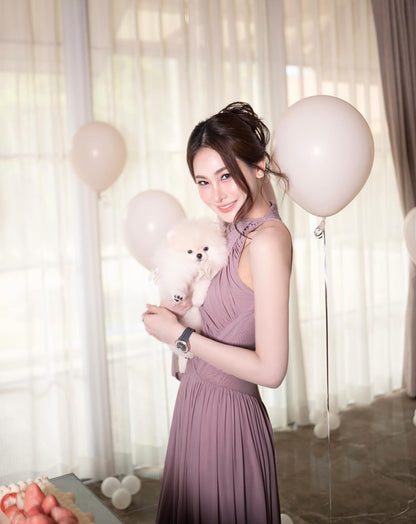 One Sleeve Draped A Line Maxi Dress Pink HV2683
