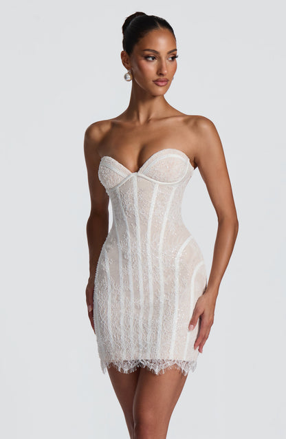 Strapless Lace Corset Dress Nude HV3072