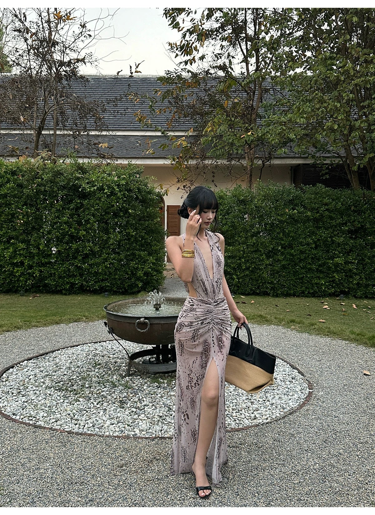 Floral Plunge V Neck Maxi Dress Pink HV2967