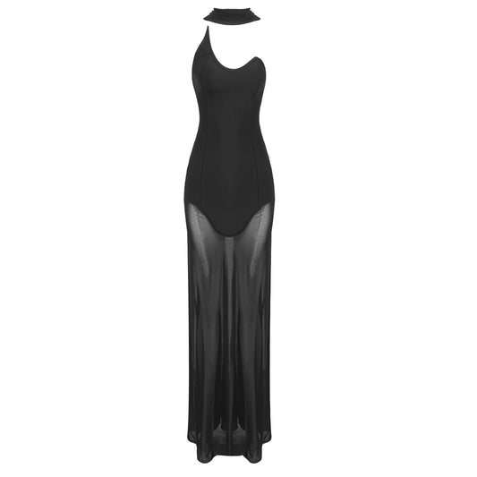 Strapless Mesh Maxi Dress Black HV1611