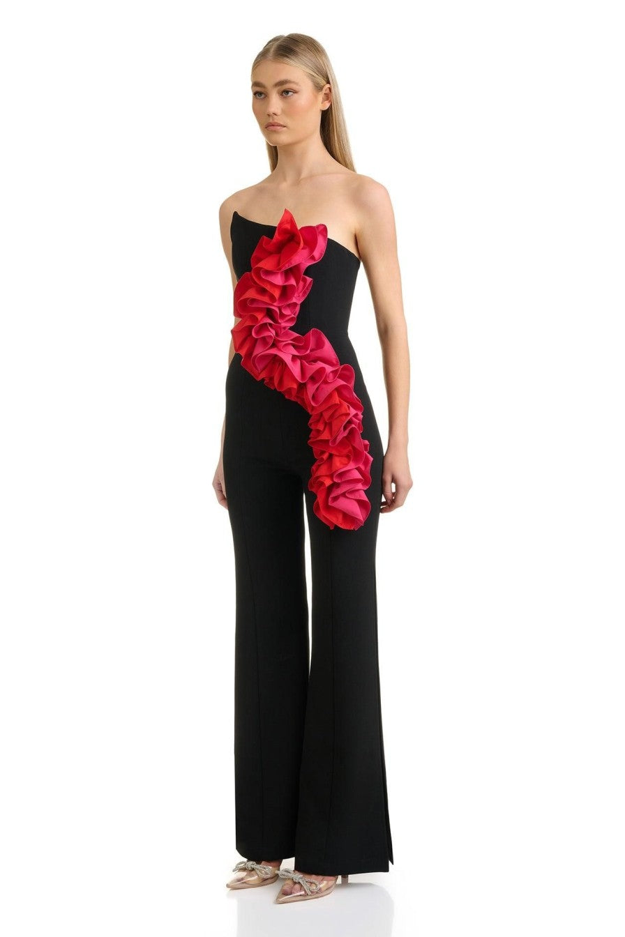 Strapless Ruffle Jumpsuit Black   HV1604