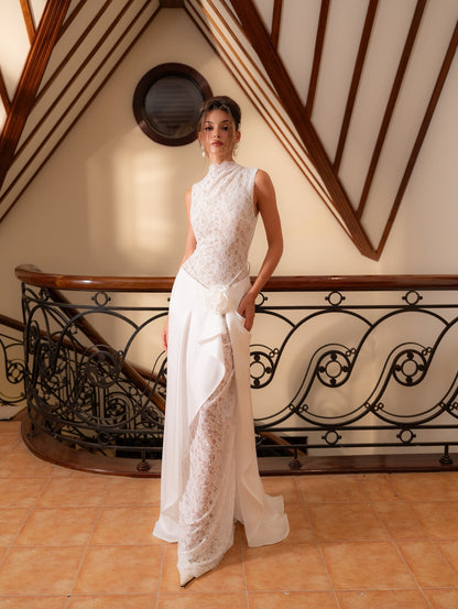 Lace Floral Maxi Dress White HV2664