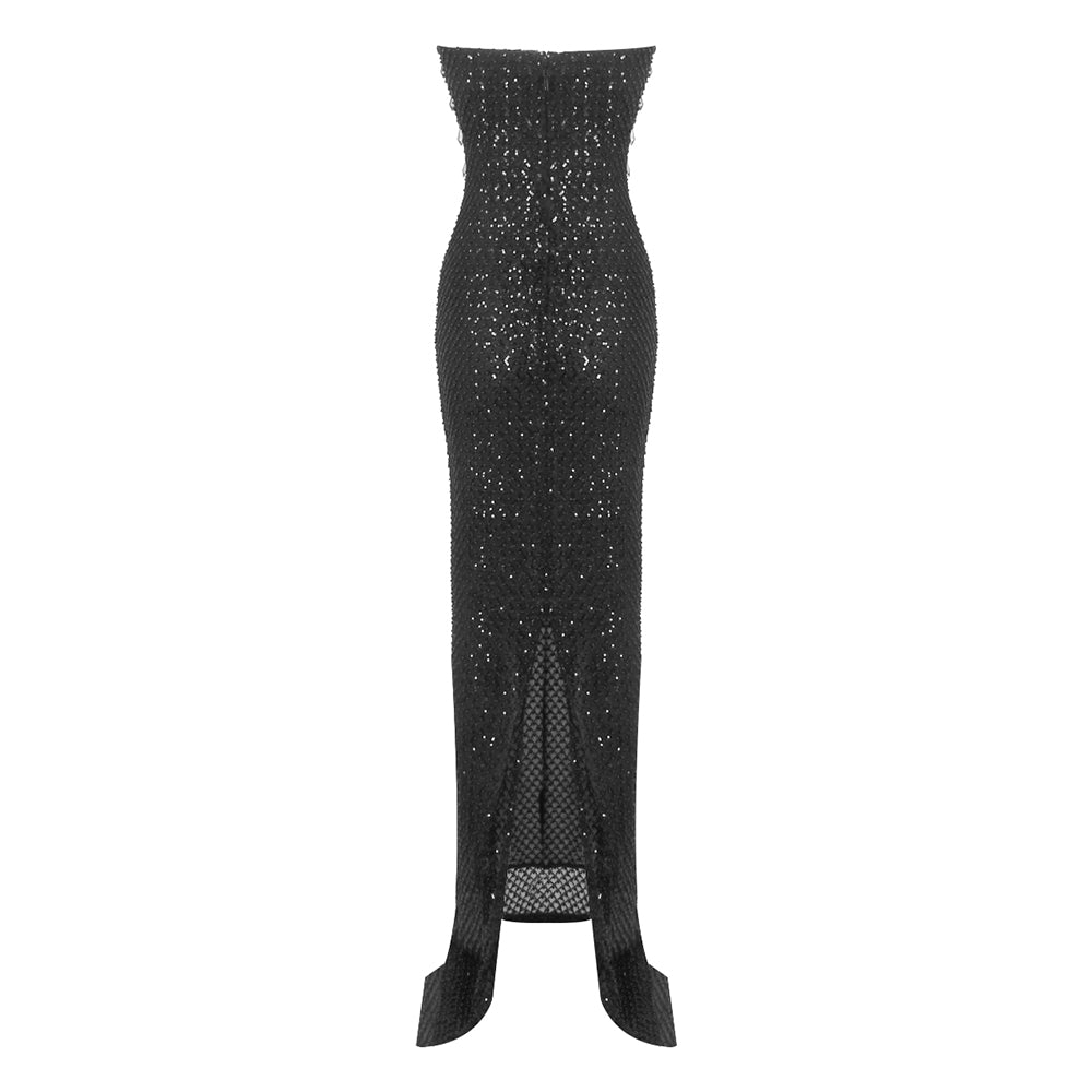 Strapless Sequin Embellished Maxi Dress Black HV2230