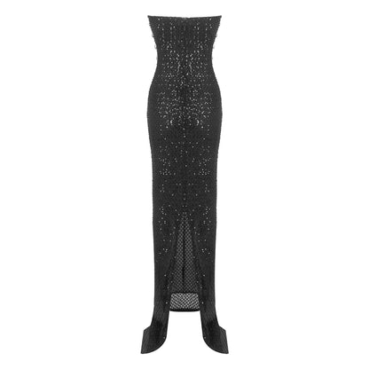 Strapless Sequin Embellished Maxi Dress Black HV2230