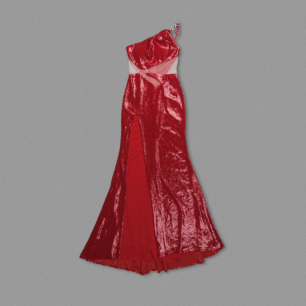 One Shoulder Sequin Maxi Dress Red HV1577