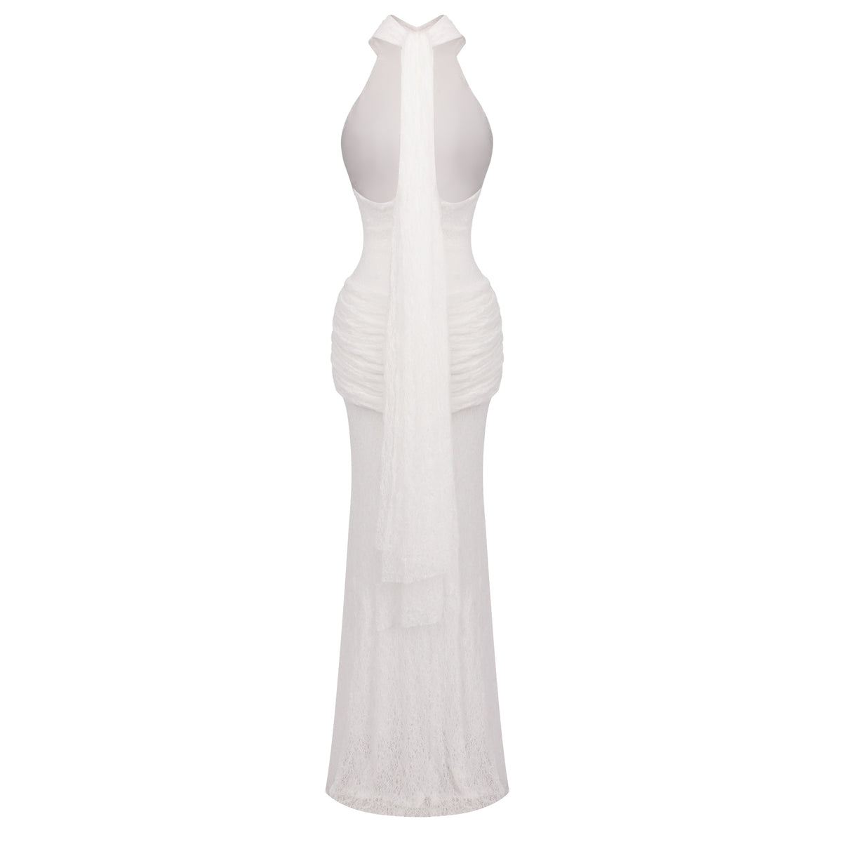 Halter Draped Lace Maxi Dress White HV0167