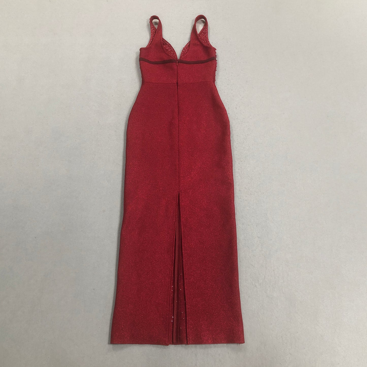 Embellished Plunge V Neck Maxi Dress Burgundy HV2788
