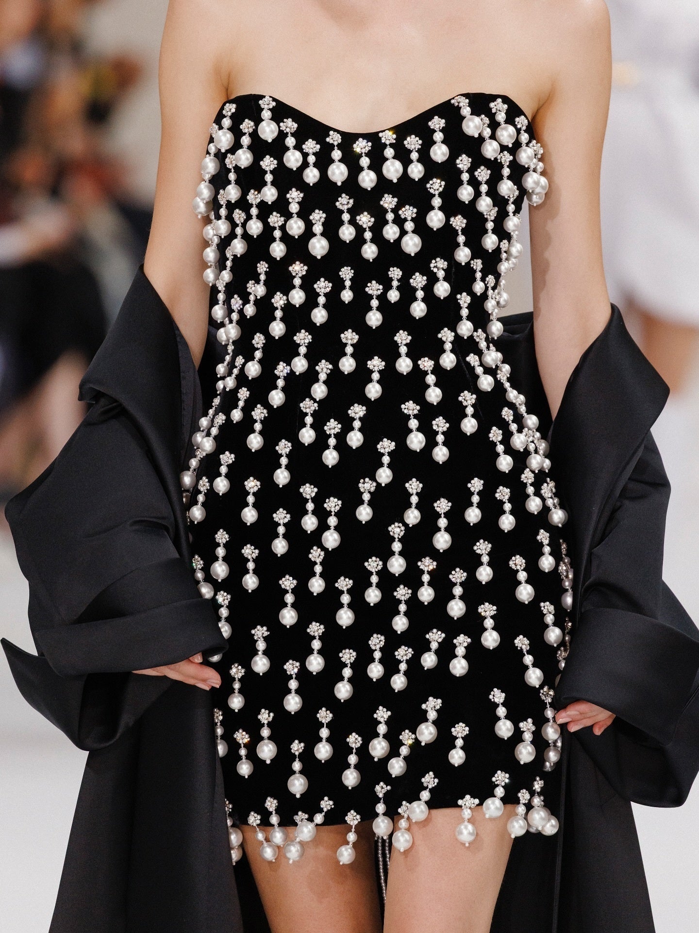 Strapless Crystal Pearl Embellished Dress Black HV2610