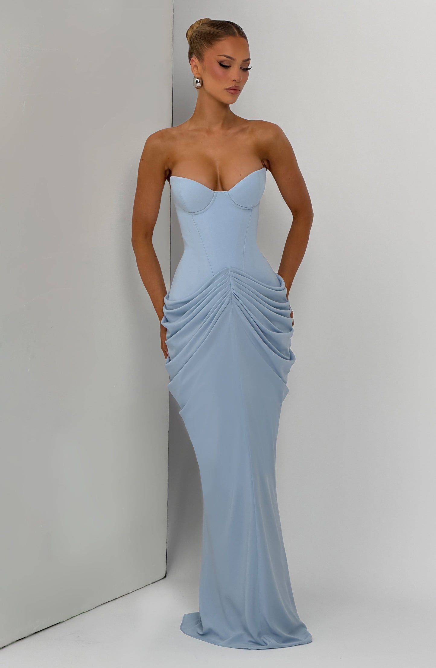Strapless Bustier Draped Corset Maxi Dress HV3187