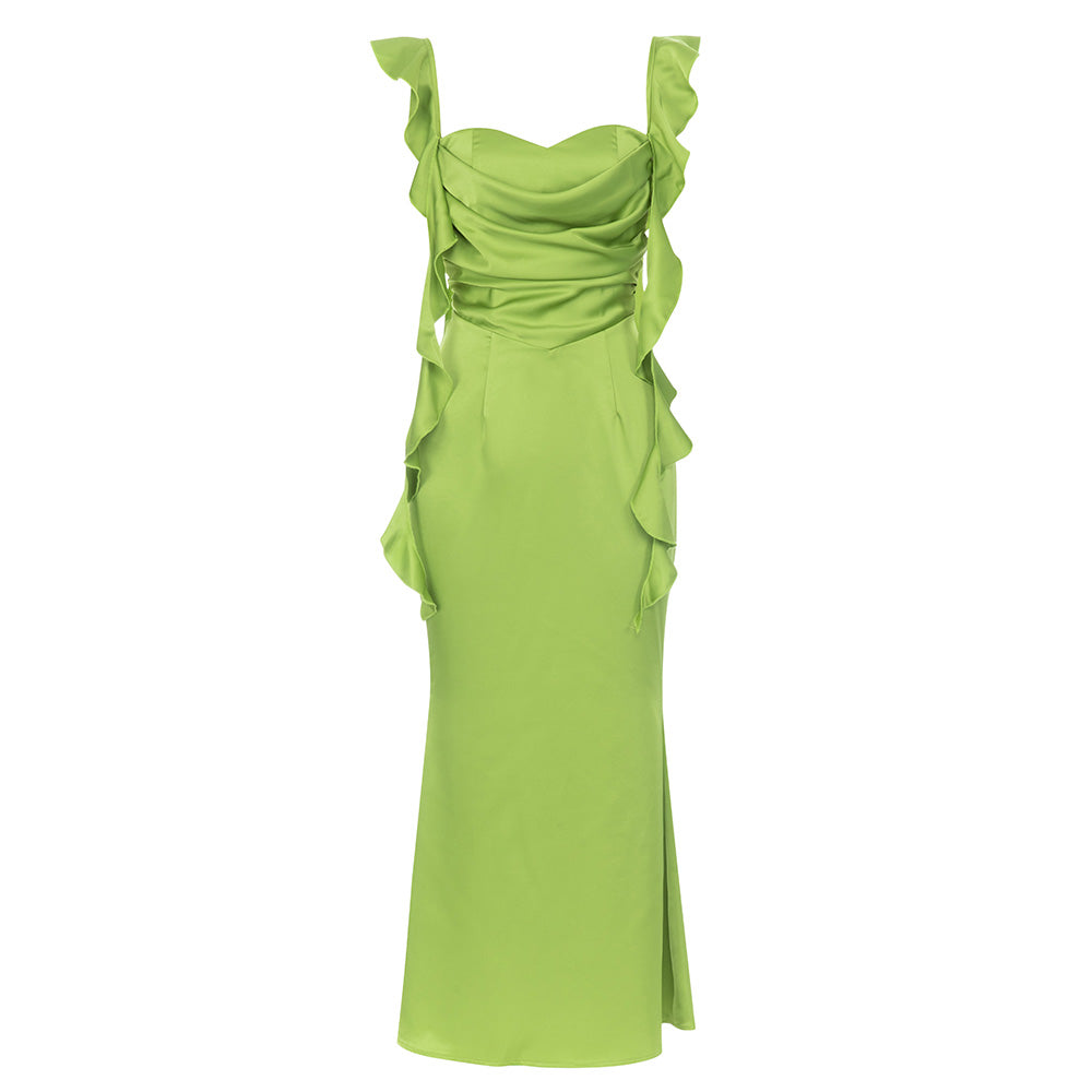 Ruffle Draped Maxi Dress Green HV9607