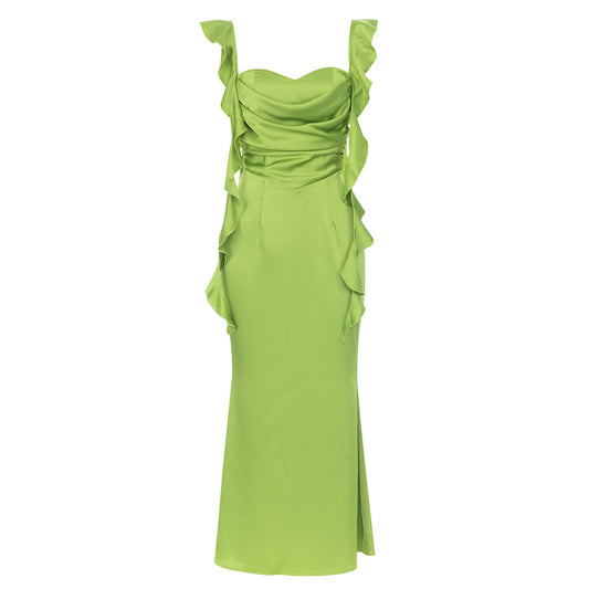 Ruffle Draped Maxi Dress Green HV9607