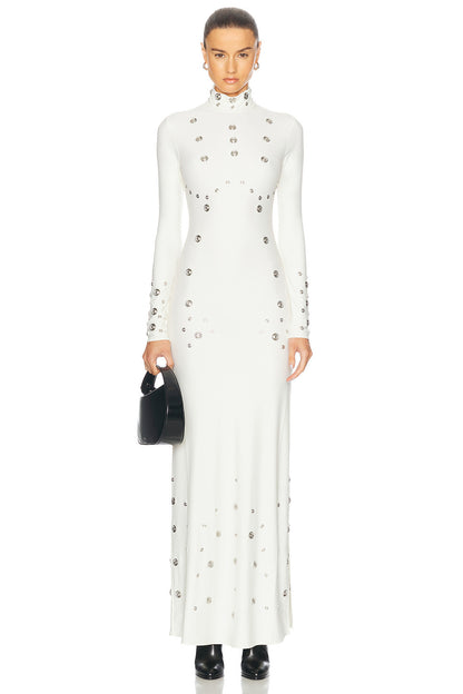 Long Sleeve Studded Maxi Dress White HV2621