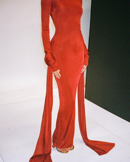 Long Sleeve Ruched Detail Maxi Dress
