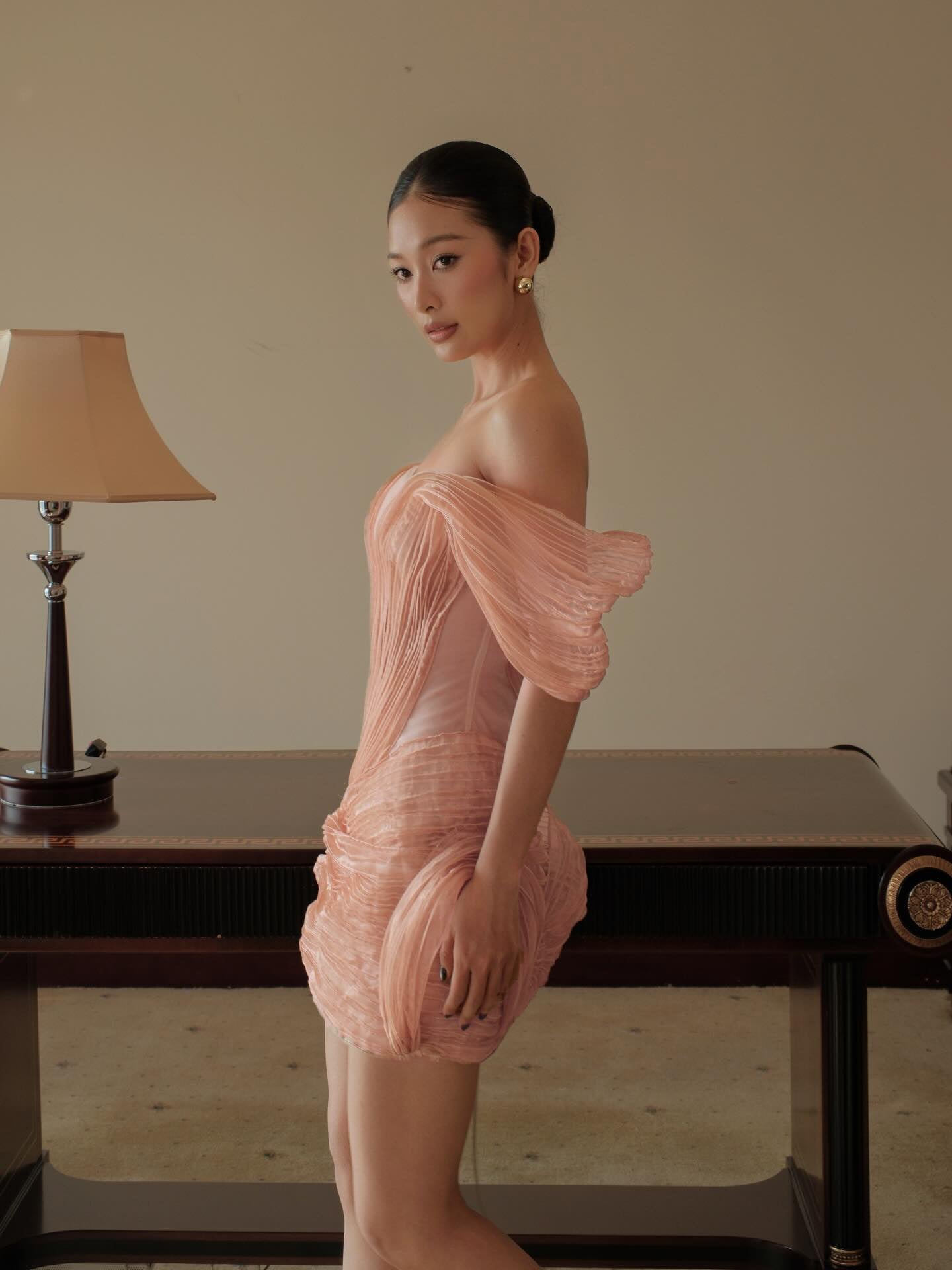 Draped Bardot Dress Coral HV3161