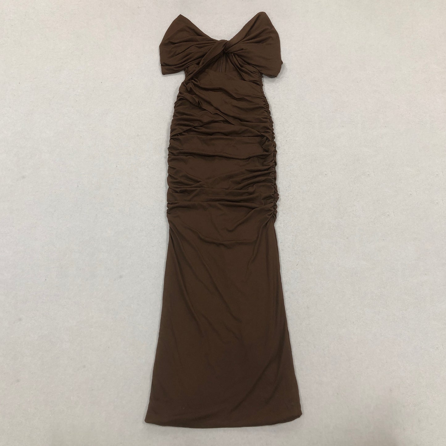 Draped Bardot Maxi Dress Brown HV2354