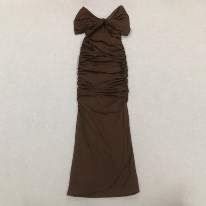 Draped Bardot Maxi Dress Brown HV2354