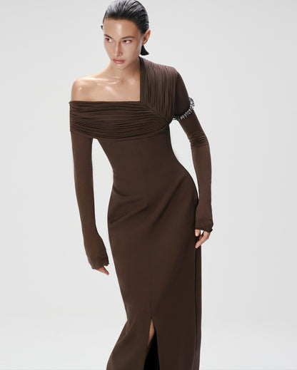 Long Sleeve Draped Detail Maxi Dress HV0057