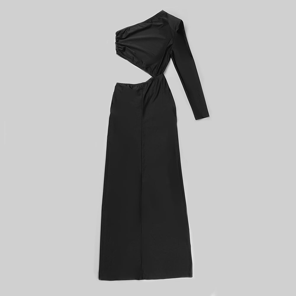 One Sleeve Cut Out Maxi Dress Black HV9025