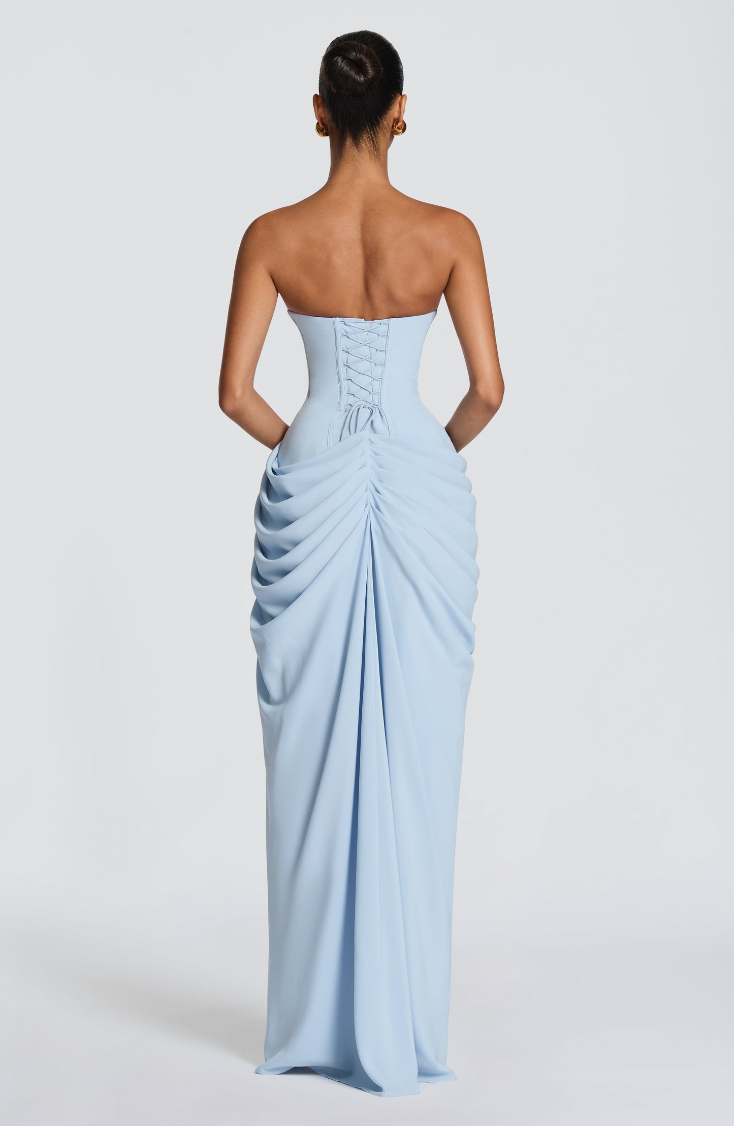 Strapless Draped Design Corset Maxi Dress Blue HV2964