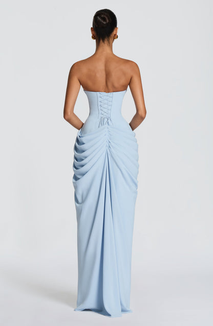 Strapless Draped Design Corset Maxi Dress Blue HV2964